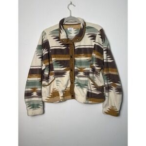 Weekends Everyday Womens Aztec Fleece Snap Front Jacket Sage Brown Large